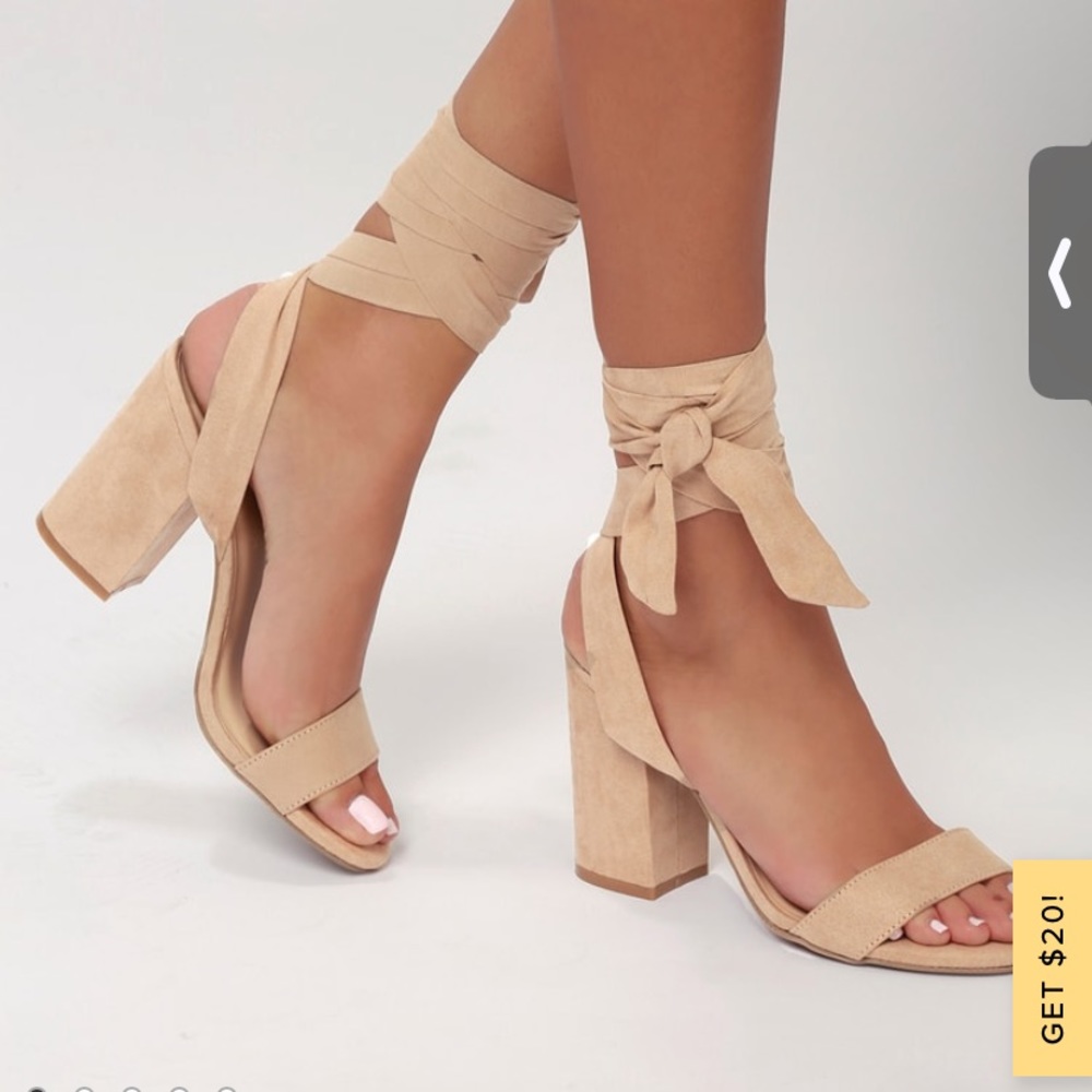 Lulus nude suede lace-up heels